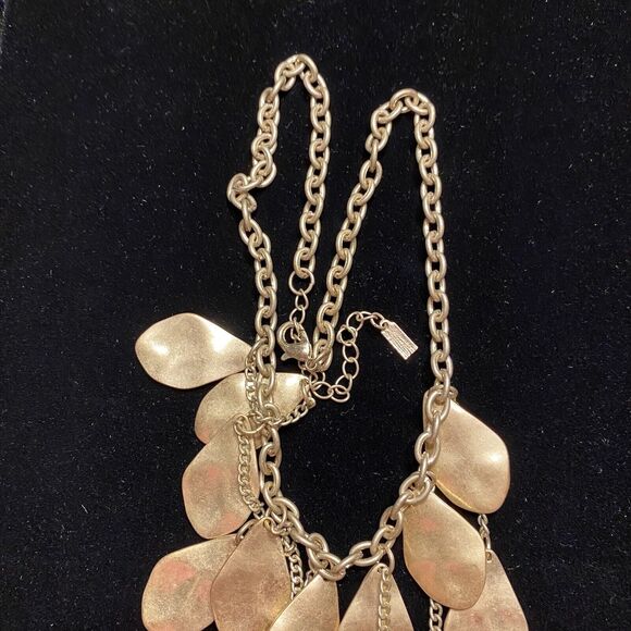 Gold Chain Necklace Hammered Finish Disks Dangles & Drops Boho Lux Style Choker - Picture 15 of 16